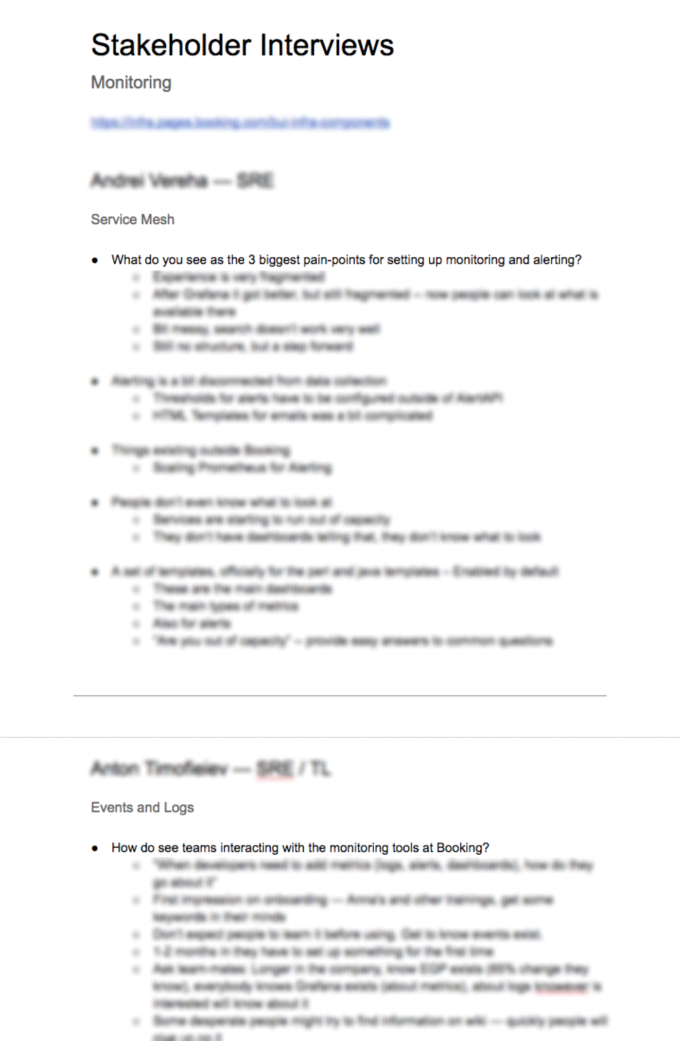 Document with blurred summary of Stakeholder Interviews
