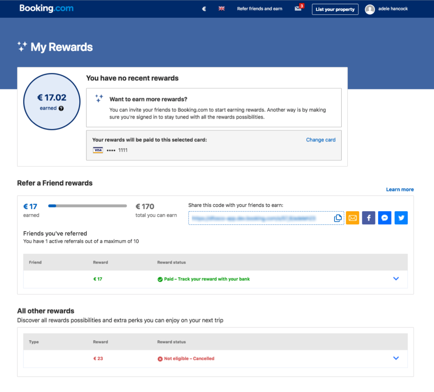 My Rewards page on desktop web